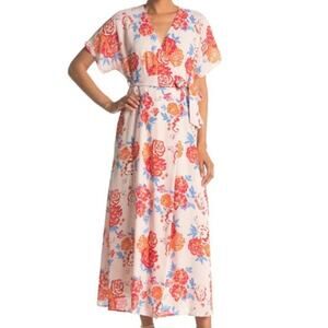NWT Collective Concepts Floral Print Wrap Maxi Dress in Pink/Coral Size Large